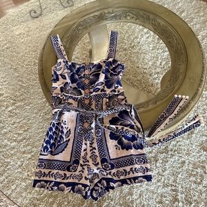 FARM Rio Pineapple Garden Romper X Small Anthropologie Tropical Linen Blend